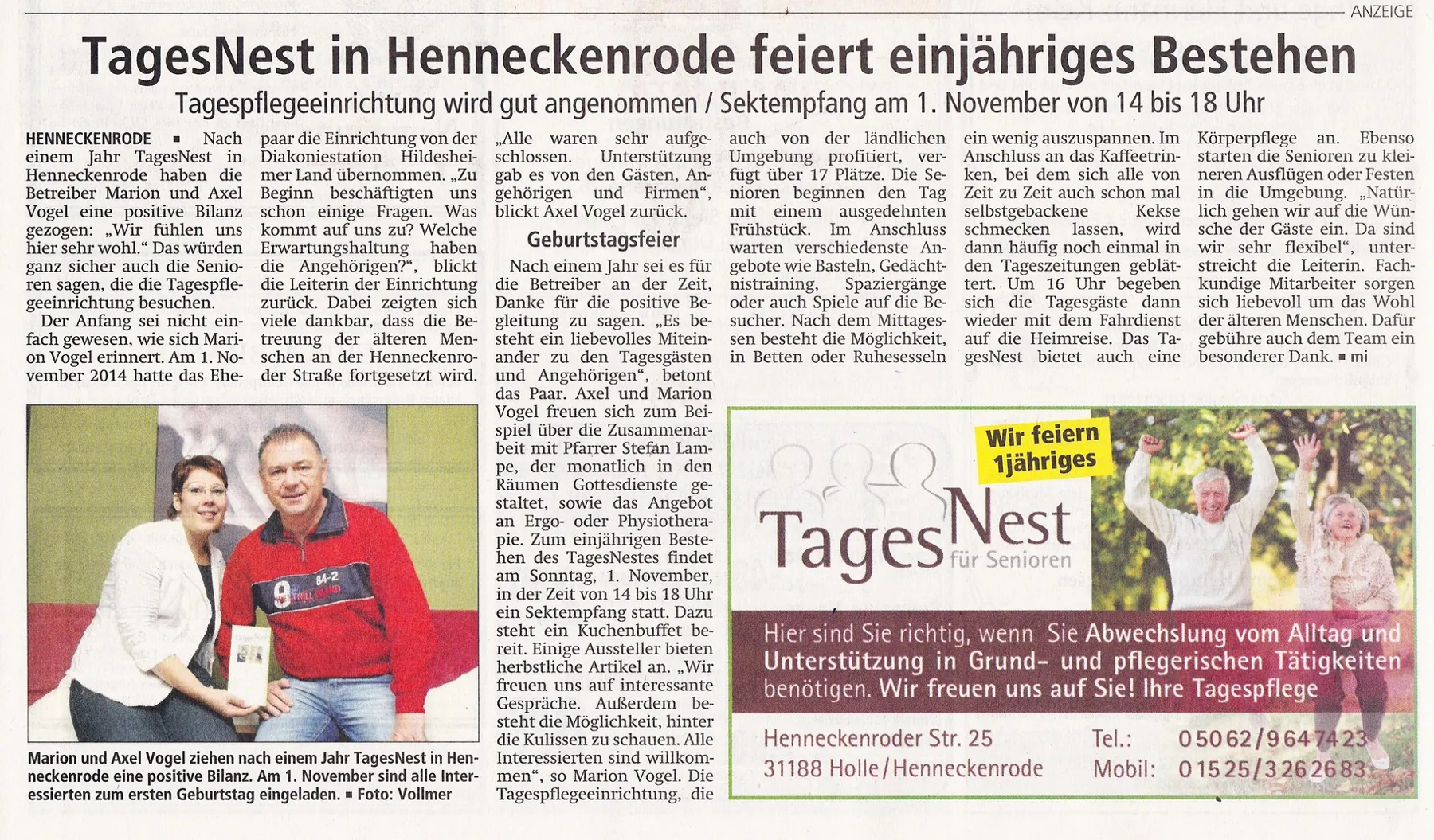 Zeitungsausschnitt RUBS vom 28.10.2015