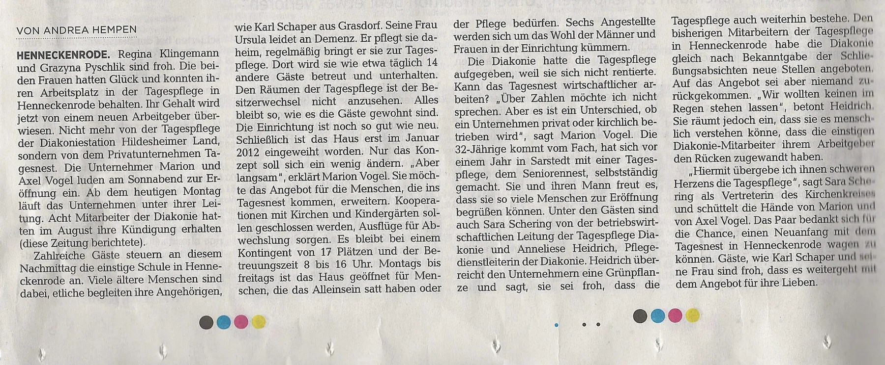 Zeitungsausschnitt Hildesheimer Allgemeine Zeitung vom 03.11.2014